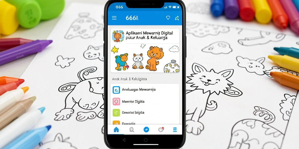 Antarmuka aplikasi 666I yang cerah dan interaktif untuk Mewarnai Digital.