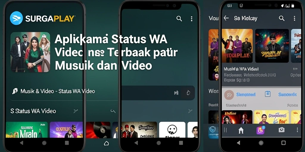 Tampilan antarmuka SURGAPLAY untuk memilih video status WA yang menarik.