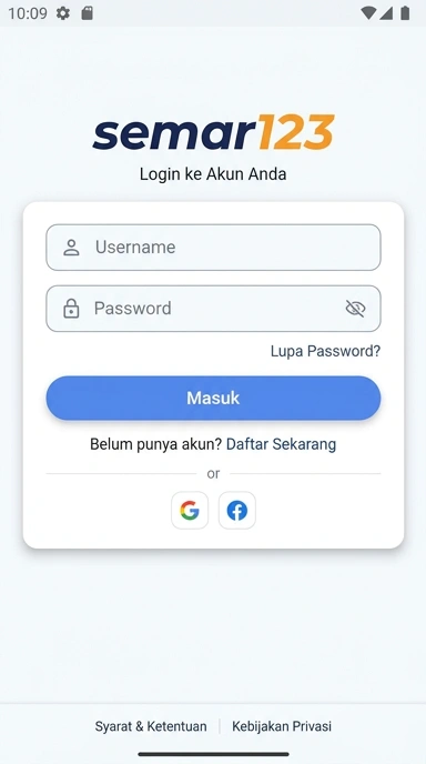 Tampilan halaman login semar123